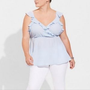 NWT - Torrid - Peplum Georgette Ruffle Surplice Tank Top - Various Sizes - Blue